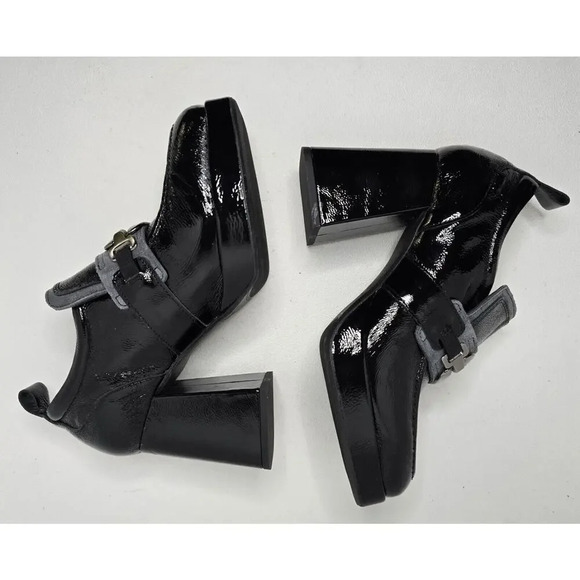 Casta Josh Patent Leather Black Heeled Loafer Gray Silver Buckle size EU 39 90s - Picture 6 of 10